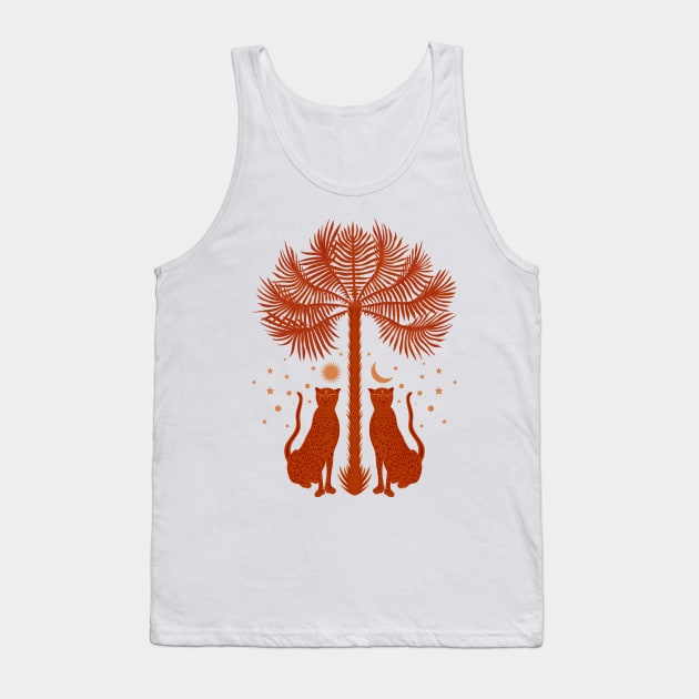 Cheetah Twins and Palm Tree in Terracotta Tank Top by matise